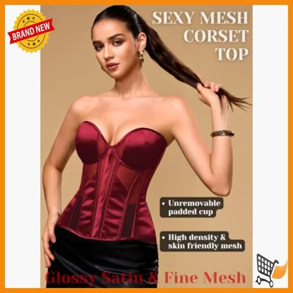 Satin Corset Top with Underwire & Boning, Adjustable Lace-Up Fit Sizes 00-18